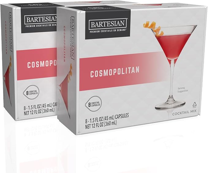 Bartesian 16-Pack Cosmopolitan Mixer Capsules for Cocktail Machine – Home Bar Mixology Cocktails Mix Pod Capsule Set To Use With the Bartesian Cocktail Drink Maker Machine