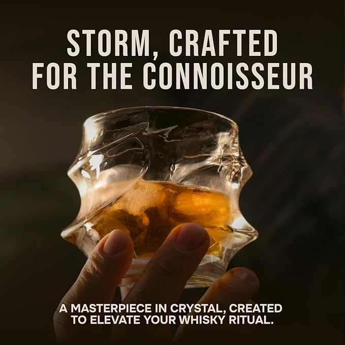 Storm Japanese Crystal Whisky Glasses – 100% Ultra Clarity Lead-Free Crystal – Set of 2 Premium 10oz Old Fashioned Tumblers for Bourbon, Scotch & Cocktails (Small, 2, Count)