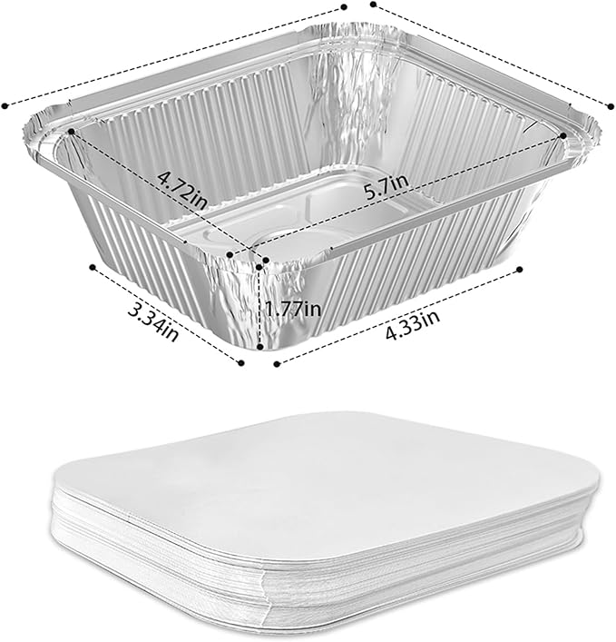 iHomeSet 100 Pack 1 lb Disposable Aluminum Foil Pans Meal Prep Take Out Food Containers with Paper Lids for Catering, Baking, Roasting Food, Freezer Safe