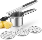 Potato Ricer, Stainless Steel Fruit and Vegetables Masher Food Ricer Large Capacity with 3 Interchangeable Discs & Inner Cup