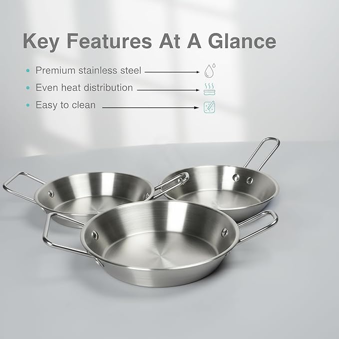 Au Gratin Dishes Stainless Steel, Specialty Gratins Pots and Pans, Cookware, Small Baking Dish with Handles, Set of 4, 20 Oz, for Oven Roasting, Individual portion, Pie (Silver, 7.5 Inch)