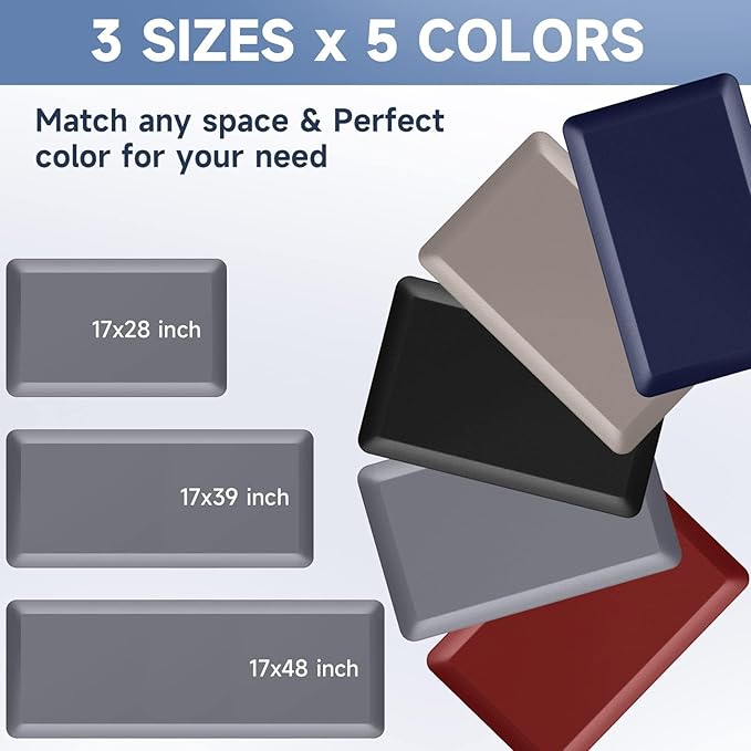 StepRite 4/5 Inch Thick Kitchen Mat Anti Fatigue Mat Kitchen Rugs Kitchen Decor Non-Slip, Stain & Water Resistant, Kitchen Mats Desk Mat for Kitchen, Office, Workshop, Grey, 17'' x 28''