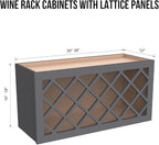 Solid Wood RTA Wine Bottle Rack Wall Cabinet with Lattice Panels - Wine Storage for Bar, Pantry, Cellar & Countertop - Mocha (Pebble Gray, 36'W 12'D 15'H)