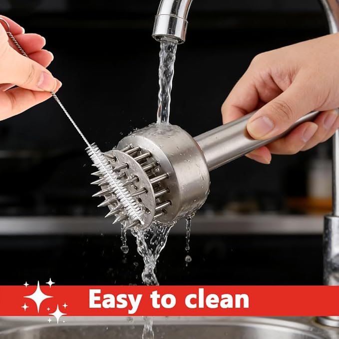 2 Pcs Stainless Steel Meat Tenderizer Tools,Meat Hammer and Meat Tenderizer Needle Meats Piercing for Tenderizing Beef Turkey Chicken and Steak(COLOR:Silver)