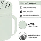 CUSINIUM 14oz Sage Stainless Steel Salt Pepper Dredge Shakers - With Plastic Cap - With Handle - Pack of 2