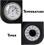 Lily's Home - 9.5 Inch x 12.5 Inch - Retro Kitchen Wall Clock, Vintage Wall Clock with a Thermometer and 60-Minute Timer, Ideal for Any Kitchen, Office, or Diner (Black)