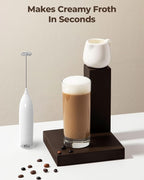 SIMPLETASTE Milk Frother Handheld Electric Foam Maker, Drink Mixer with Stainless Steel Whisk for Cappuccino, Bulletproof Coffee, Latte, Blizzard White, without Stand, Battery Operated