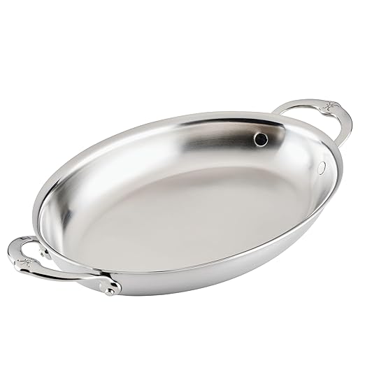 Hestan Provisions Oval Au Gratin Baking Dish, 2 Quart Clad Stainless Steel, 12.5 x 9 Inch - Oven Safe 600F, Kitchen to Table Serving, Designed with Thomas Keller