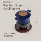 Swissmar Sierra Cast Iron Fondue Set, 1.6 Quart / 1.6 Liter – Perfect for Meat, Cheese, & Chocolate Fondues – Ideal for Family Bonding & Hosting Gifts - 12-Pieces, Deep Blue