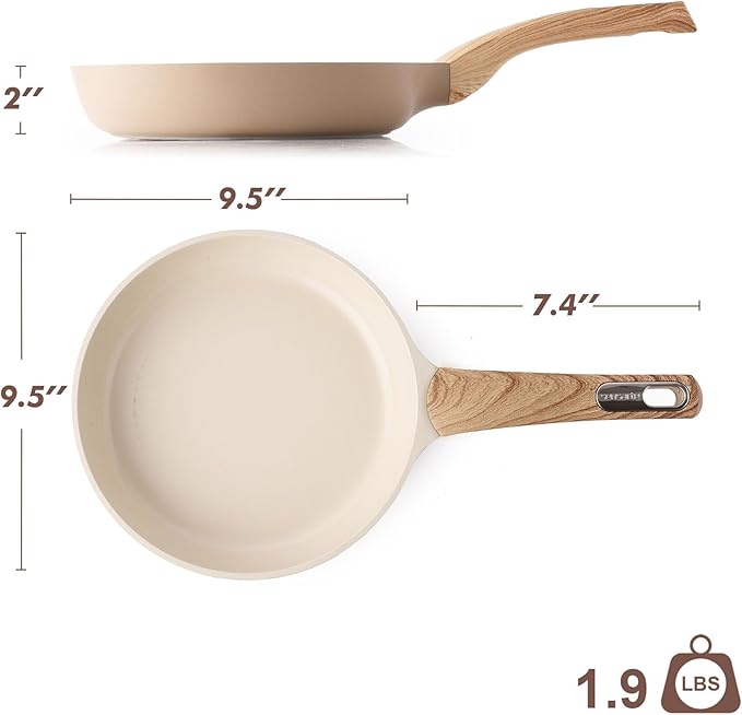 SENSARTE Nonstick Frying Pan Skillet, Egg pan, Omelette Pan, Healthy Cookware Chef's Pan, PFOA Free, 9.5 Inch, Taupe