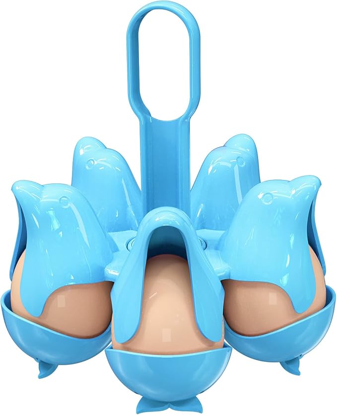 Asltw Dolphin Boiled Egg Holder – 3-in-1 Cooker, Server & Fridge Tray for Soft/Hard Eggs, BPA-Free, Cute Kitchen Gift for Kids & Families (Blue)