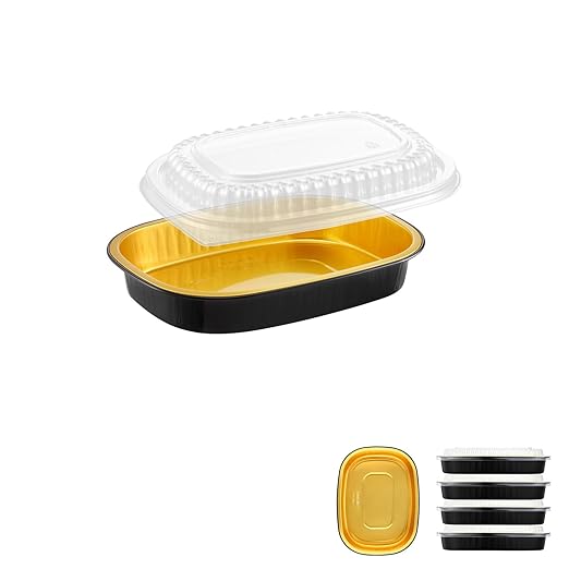 Oval Aluminum Foil Takeout Containers with Lids (5 Pack) – 2X Thicker Heavy Duty Black Food To-Go Trays for Restaurants, Delivery, Meal Prep & Food Service, 25oz