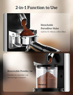 Neretva Espresso Grinder, 2 in 1 Professional Coffee Bean Grinder Stainless Steel Suit 51~58mm Portafilter Burr Coffee Grinder 30 Precise Setting&Anti-Static for Espresso/French Press/Drip/Moka-Silver