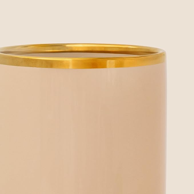 STYLED SETTINGS Beige Utensil holder - Large Ceramic Utensil Crock for Kitchen Counter – Stylish Cooking Utensil Storage & Gold Spoon Rest – Kitchen Organization & Farmhouse Décor