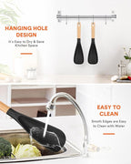 Cooking Spoon for Nonstick Cookwares, Great for Cooking and Serving Sturdy BPA-Free Matte Silicone, Wood Handle Spoon for Mixing, Scoop, and Scrape (2 Pack of Black, 11.4 inch)