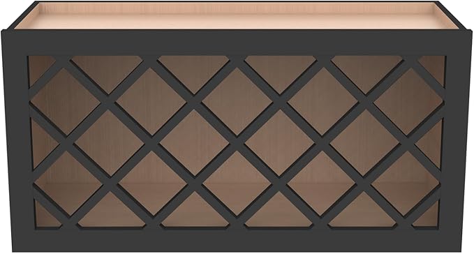 Solid Wood Mocha Wine Bottle Rack Wall Cabinet with Lattice Panels, Wine Storage for Bar, Pantry, Cellar & Basement - 30'W 12'D 18'H (Charcoal Black)