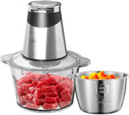 MEGAWISE Electric Food Chopper 800W, Dual-Speed Meat Grinder with1.2L 304# Stainless Steel Bowl & 2.2L Glass Bowl, BPA-Free Food Processor for Meat, Vegetables, and Nuts