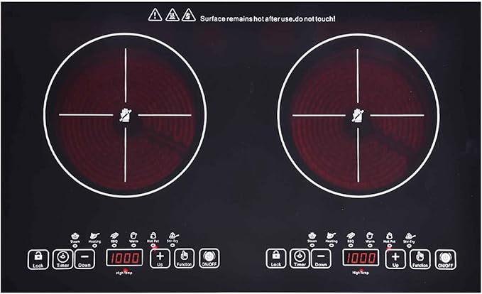 24 inch 2 Burners Electric Cooktop 110V Ceramic Electric Stove with 2 Cooktops 2200W Ajustable portable Electric Cooktop for Cooking(2 Burner Countertop)