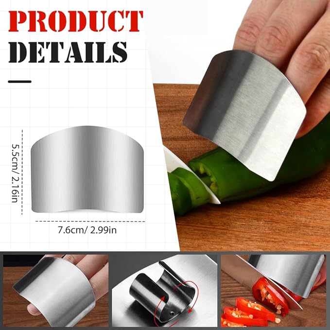 Stainless Steel Finger Guard, Universal Fit Adjustable Finger Protector for Cutting Food, Premium Slicing Tool, Silver