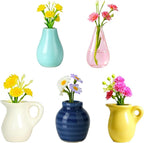 Renmxj Mini Ceramic Vase Magnets for Fridge, Cute Tiny Plant Vase Fridge Magnets for Kitchen Refrigerator Office Locker Decoration with Fake Flowers (5 Pack)