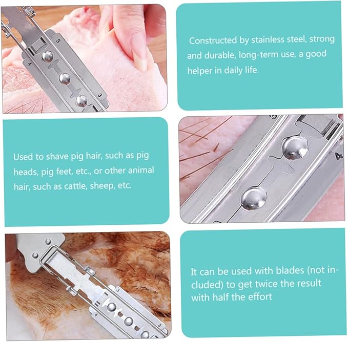 Ipetboom 2pcs Shaver Household Gadgets Pork Skin Hair Remover Razor Scraper Kitchen Pig Hair Kitchen Gadget Tool Pig Scraping Device Meat Pork Tools Animal Stainless Steel Handle
