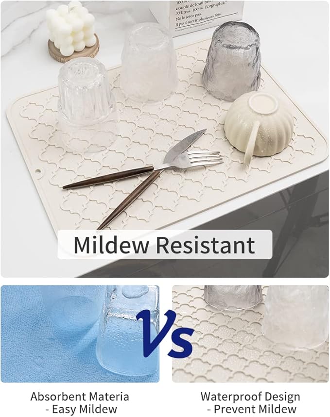 AMOAMI-Dish Drying Mats for Kitchen Counter-Silicone Dish Drying Mat-Kitchen Dish Drying Pad Heat Resistant Mat-Kitchen Gadgets Kitchen Accessories Kitchen Small Appliances(16" x 24", BEIGE)