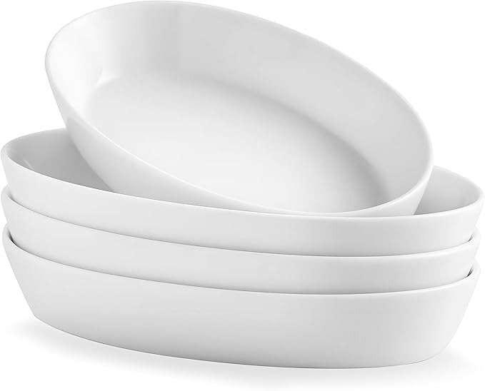UIBFCWN Au Gratin Baking Dishes for Oven Safe, Set of 4, 7.5''x4.5'' Mini Casserole Dish, Ceramic Oval Baking Dish for Single Serving, Cauliflower Baking Dish, Banana Split Bowls, 11.5oz