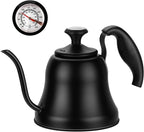 Tea Kettle with Thermometer Stovetop Gooseneck Kettle 28oz 0.8L Pour Over Coffee Pot, Matte Black Camping Home Kitchen Water Boiler, 1Pack