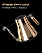 Cocinare Barista Collection Gooseneck Electric Kettle for Pour Over Coffee & Tea, ±1°F Temperature Control, 1500W Fast Heating, Keep Warm, Brew Timer, Stainless Steel Interior, 0.9L (Gustav Gold)