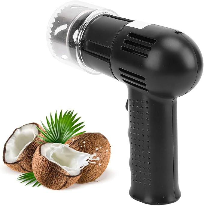 ASHATA Automatic Coconut Opener, Coconut Opener Tools Set, Stainless Steel Coconut Puncher, Coconut Meat Removal Tool, Electric Coconut Puncher Opening Tool for Young and Mature (Black)