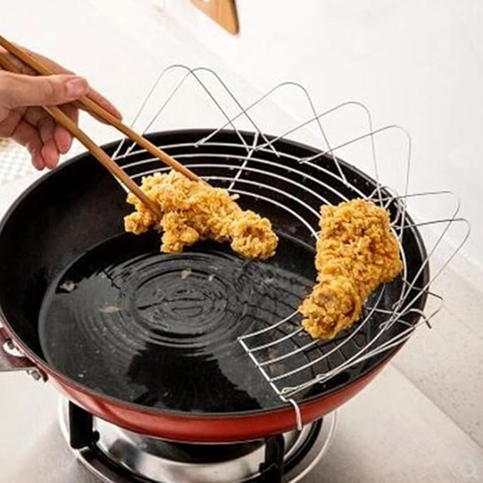 TIDTALEO 2Pcs 38Cm Semicircle Foldable Stainless Steel Oil Draining Rack Kitchen Gadget for Frying and Steaming Cooking Tools