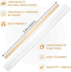 1000Pcs Disposable Wood Coffee Stir Sticks Stirrers Individually Paper Wrapped Coffee Tea Beverage Stirrers Stirrings 5.5 Inch,140mm