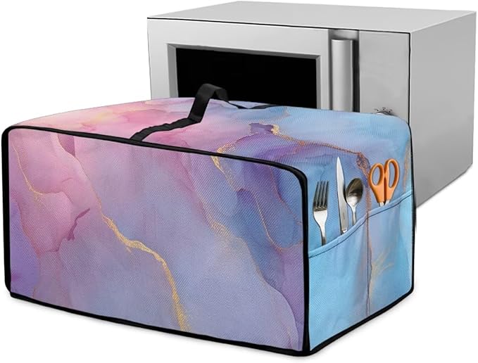 Marble Print Toaster Oven Cover, Heavy Duty Heat-Resistant Air Fryer Cover for Kitchen Counter, Small Appliances Dust Slipcovers, Blue Pink Gold, (Large-18.5*22.5*12.99 inches)