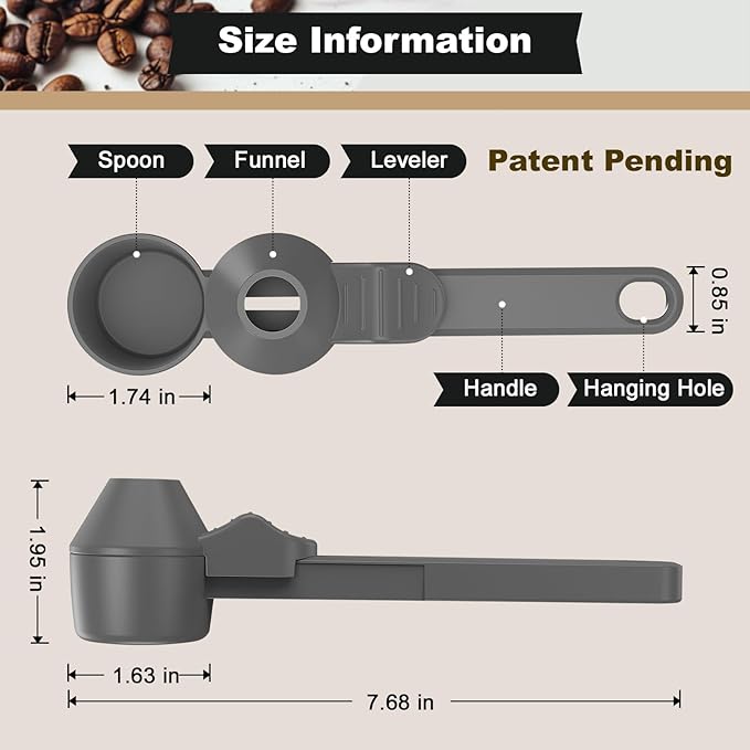 Coffee Scoop & Funnel for Reusable K Cup Refillable Coffee Pods, Coffee Measuring Spoon 2 Tablespoon Capacity, Scoop with Funnel for Ground Coffee, Protein Powder, Tea (Grey, 2 Pack)