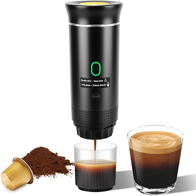 Gugxiom Portable Electric Espresso Machine, 3-in-1 Travel Coffee Maker with Self-Heating, Portable Coffee Maker for Travel, Car Espresso Maker Compatible with Ground Coffee & Capsule