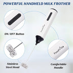 FoodVille MF05 Rechargeable Milk Frother USB Charging Handheld Foam Maker with Stainless Balloon Whisk for Cappuccino, Latte, Bulletproof Coffee, Keto Diet, Protein Powder, Matcha (White)