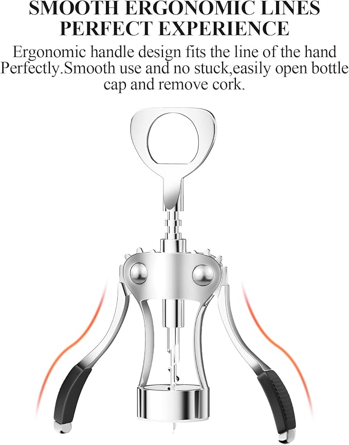 Wine Opener with Stopper, Cutter - Wine Bottle Opener Bundle, Zinc Alloy Wing Corkscrew Heavy Duty, Cork Screw Beer Opener for Bartenders, Multifunctional Bottle Opener for Kitchen, Restaurant, Bar