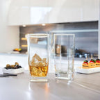 Le'raze Set of 4 Everyday Drinking Glasses - Square Tall Glass Cups Drinkware Kitchen Collins Glasses for Cocktail, Iced Coffee, Beer, Ice Tea, Wine, Whiskey, Water Glassware Sets