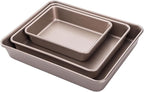 Dicunoy Set of 3 Deep Baking Pans, Nonstick Rectangle Cake Baking Sheet for Oven, Bakeware Bread Pans, Heavy Duty Carbon Steel Bread Tray, Bake Mold Turkey Roasting Pan, 8,11,12 inch