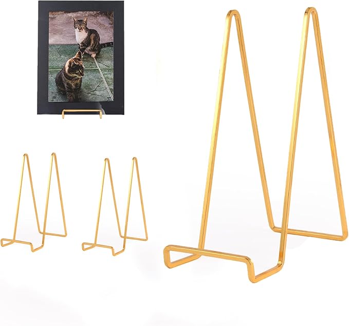 Decolore 4 Pack 6 Inch Gold Picture Stands for Display Square Table Easel Display Stand Frame Stand for Albums, Decorative Plate, Tabletop Poster and Artistic Work