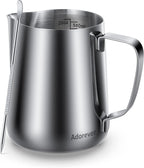 Milk Frothing Pitcher, 20oz Steaming Pitcher Stainless Steel Espresso Machine Accessories for Coffee Bar, Cappuccino Barista Tools Milk Jug Steamer Frother Cup with Decorating Latte Art Pen