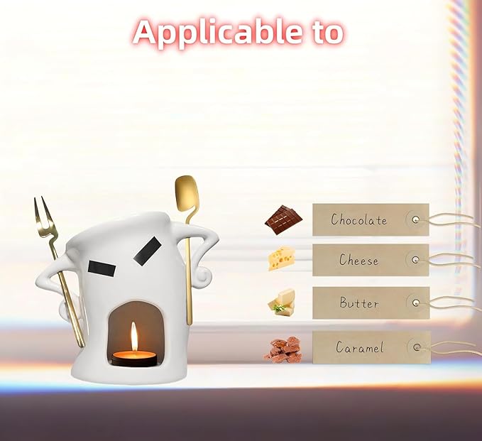 Ceramic Fondue Mug with Spork, Microwave Safe Personal Melting Cup for Chocolate & Cheese Dipping, Ideal Mini Fondue Set