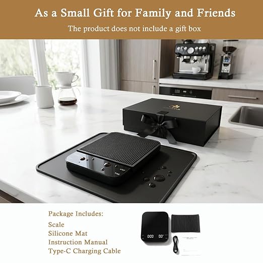 Digital Coffee Scale with Built-in Timer, 0.1g Precision to 3000g Rechargeable Espresso Scale, Touch Glass Kitchen Food Scale for Pour Over, Baking and Macros