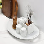 Buyajuju Porcelain Serving Platter with Handles, 14" serving dishes for entertaining, Oval Serving tray for Salad, Stew, Fruits and Pasta, Set of 2, White