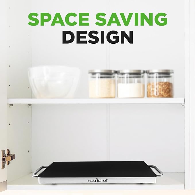 Nutrichef Electric Hot Plate Tray Dish Warmer with Black Glass Top | Ideal for Home, Buffet, Parties, Kitchen & Dinners | Portable & Perfect for Tables or Countertops | 14.5'' L x 8.6'' W