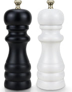 Salt and Pepper Grinder Set of 2, Manual Salt Mill & Pepper Mills with Adjustable Coarseness, Refillable Wood Spice Shakers, Kitchen Accessories for Chili, Sesame, Himalayan (Black and White)