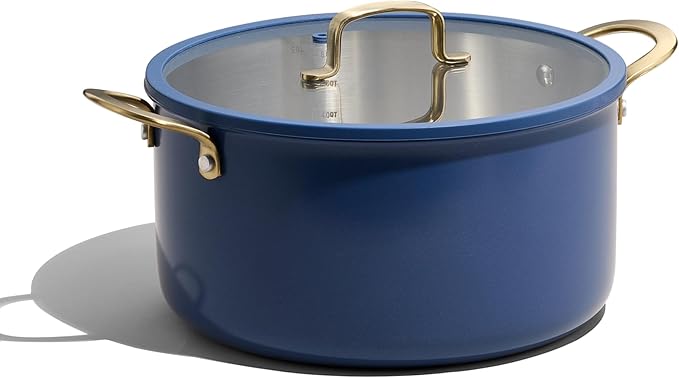 CAROTE 8QT Full Clad Tri Ply Stainless Steel Stock Pot with Lid, Kitchen Stockpot Soup Pot, Outer Ceramic Layer, Even Heating, All Stoves Compatible, Oven & Dishwasher Safe, Stay Cool Handle, Blue