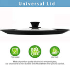 Universal Lid for Pots, Pans and Skillets - Tempered Glass with Heat Resistant Silicone Rim and Heat Resistant Handle Fits 10", 11" and 12" Diameter Cookware, Black