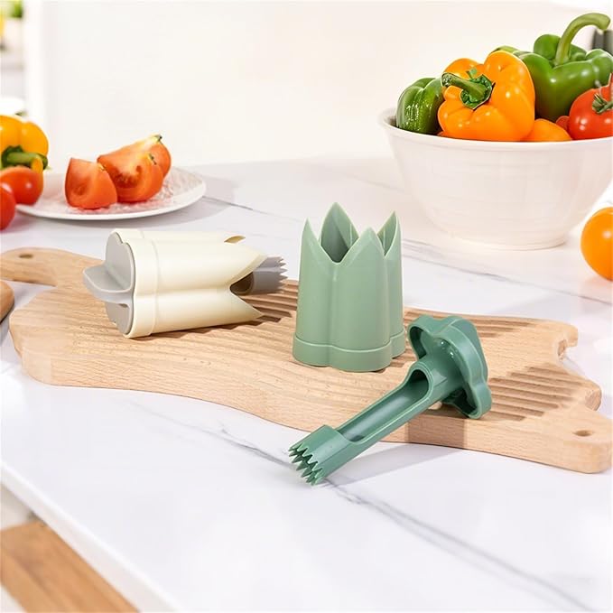 Pepper Corer, 2 in 1 Red Bell Pepper Seed Corer Remover Tool, Fruit & Vegetable Corers Quick Cave Tools for Jalapeno Cutter Deseeder, Blue Yellow, 3 PCS