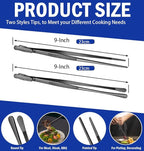 JETKONG 2 Pcs 9-Inch Food Tweezer Tongs, Stainless Steel Kitchen Tweezer Cooking Tweezers (Black)